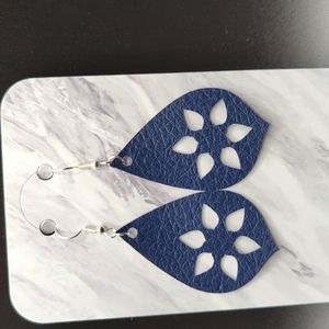 Blue faux leather earrings